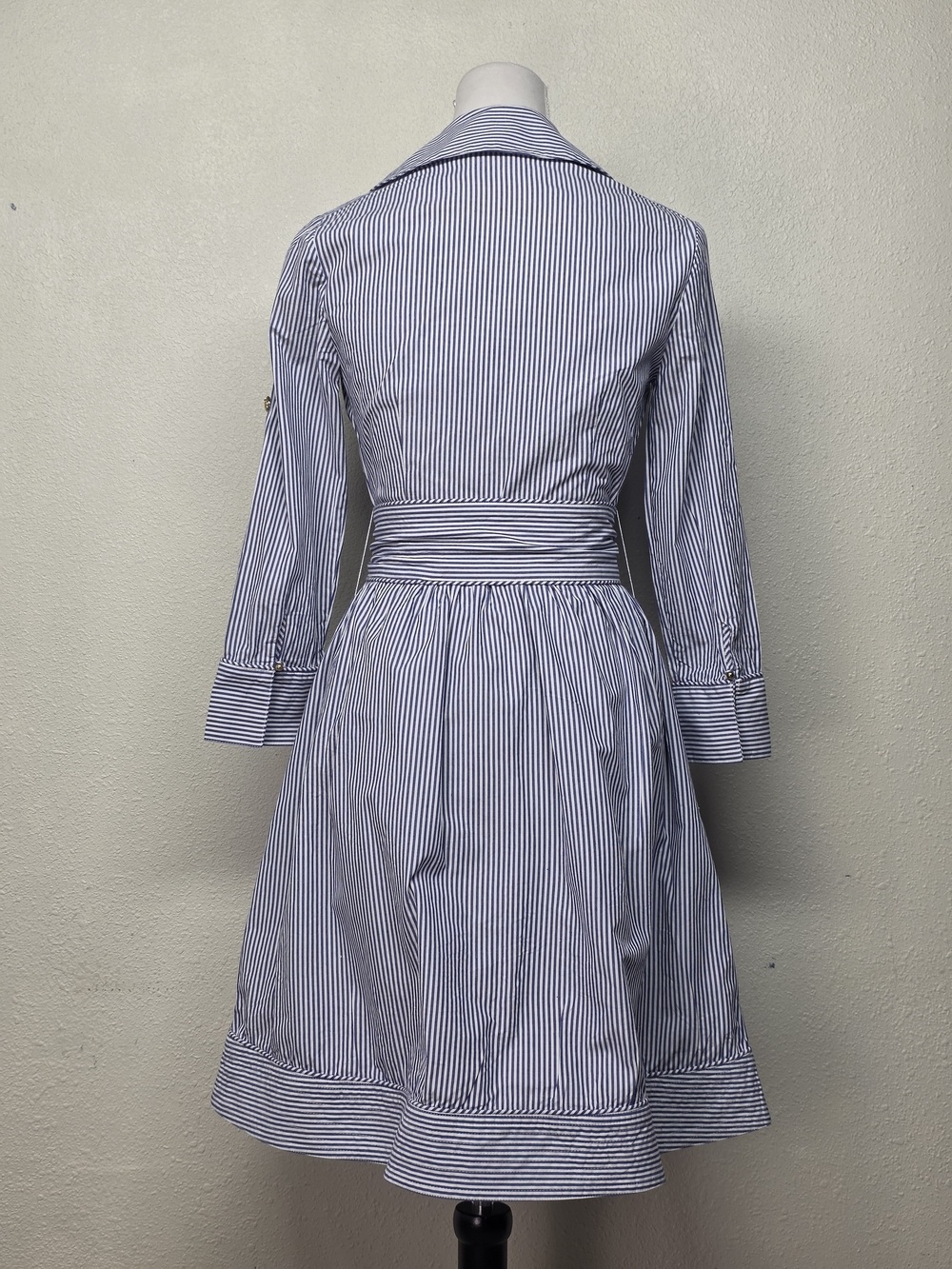 Elizabeth McKay Grace Pincord Blue and White Striped Midi Shirtdress 100% Cotton - Picture 3 of 9